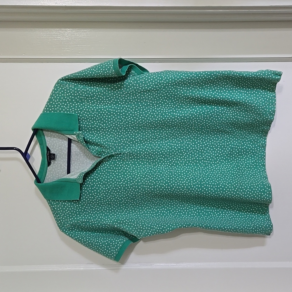 Land's End Green/White Dotted Mesh Polo Shirt